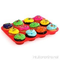 12 Cup Silicone Muffin & Cupcake Baking Pan- Non Stick Silicone Mold- BPA-Free Reusable Bakeware- Heat Resistant  Microwave & Dishwasher Safe Baking Tray- Large Muffin Top Pan - B01GF4ECLW